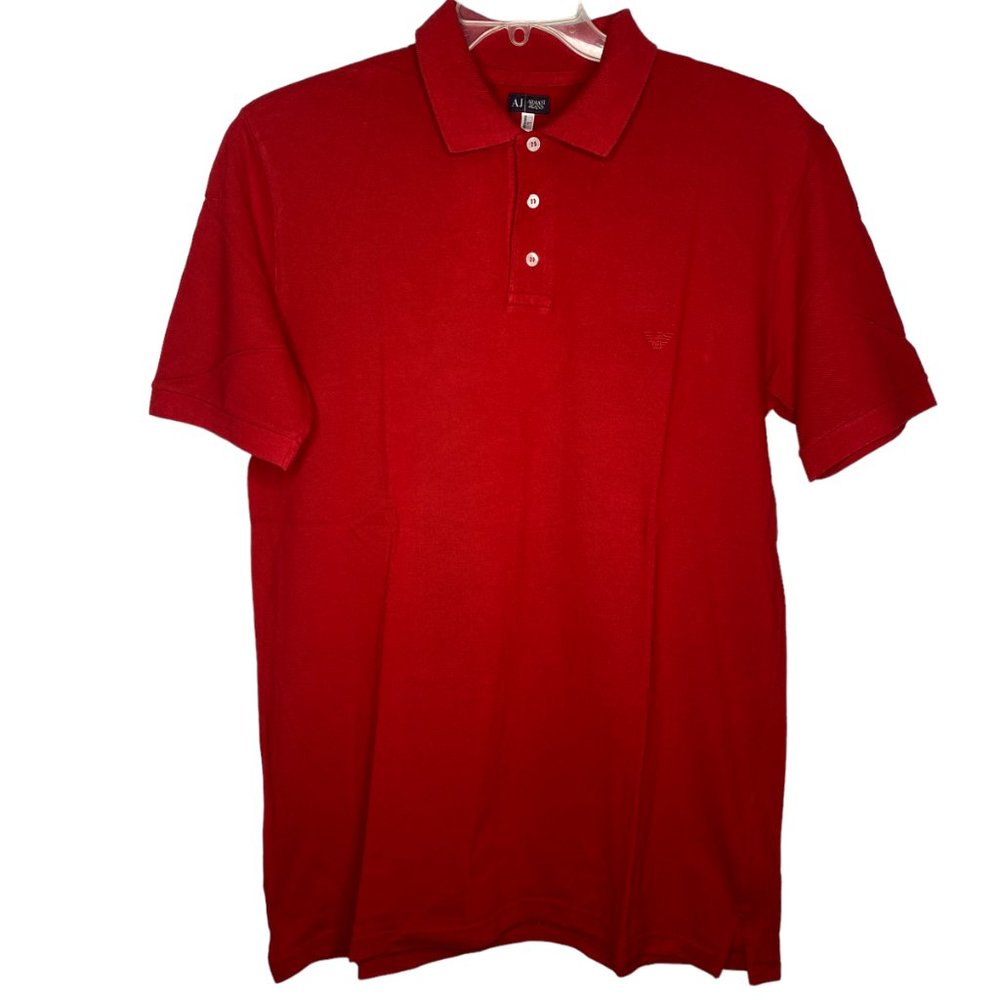 Vintage Armani Jeans Red Short Sleeve Polo Shirt Sz L